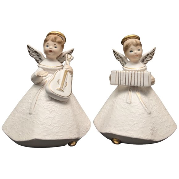 National Potteries Angels Playing Music Instruments Bedford OH Set 2 Vtg Japan - Picture 11 of 16